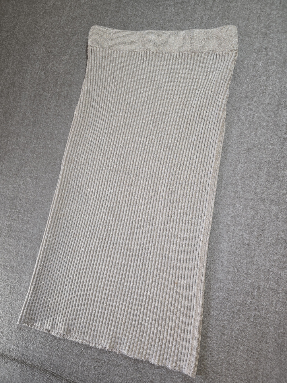 Beige & Gold Sparkle Knit Ribbed Midi Bodycon Skirt Women's No Tag